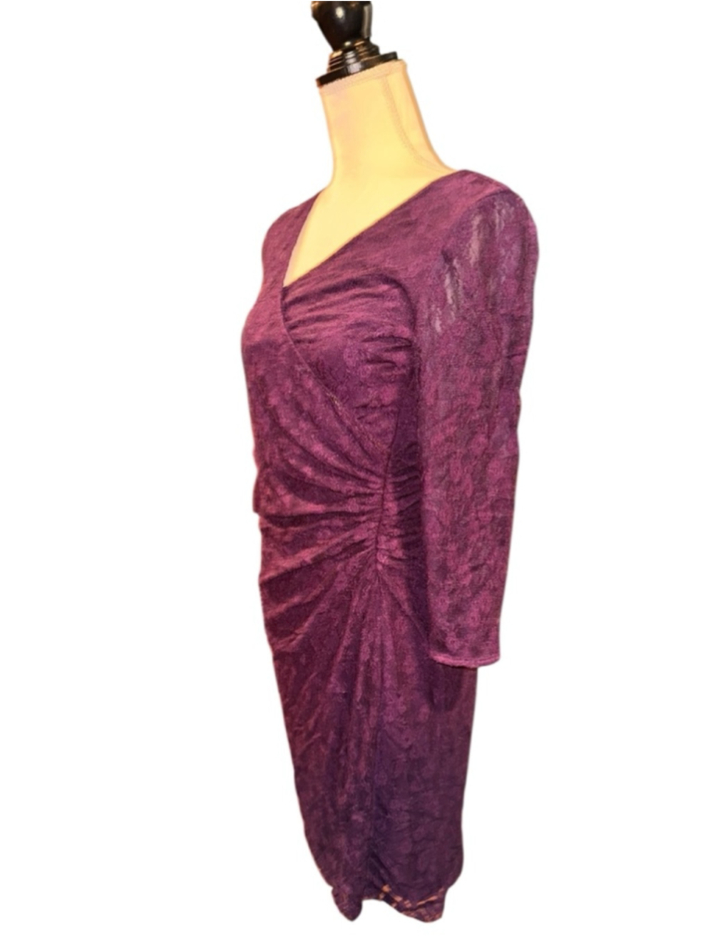 Women's Chaps Purple Lace Long Sleeve Dress M - Picture 2 of 7